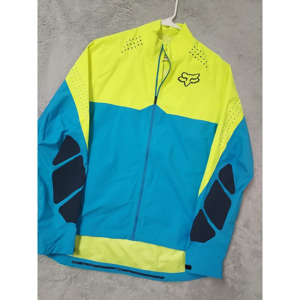 Fox Downpour Jacket Mens XL Truseal Waterproof MTB Cycling Yellow Blue Windproof